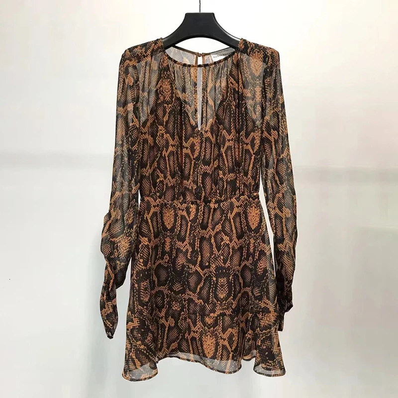 TWOTWINSTYLE женское платье с принтом круглым вырезом длинным рукавом высокой талией