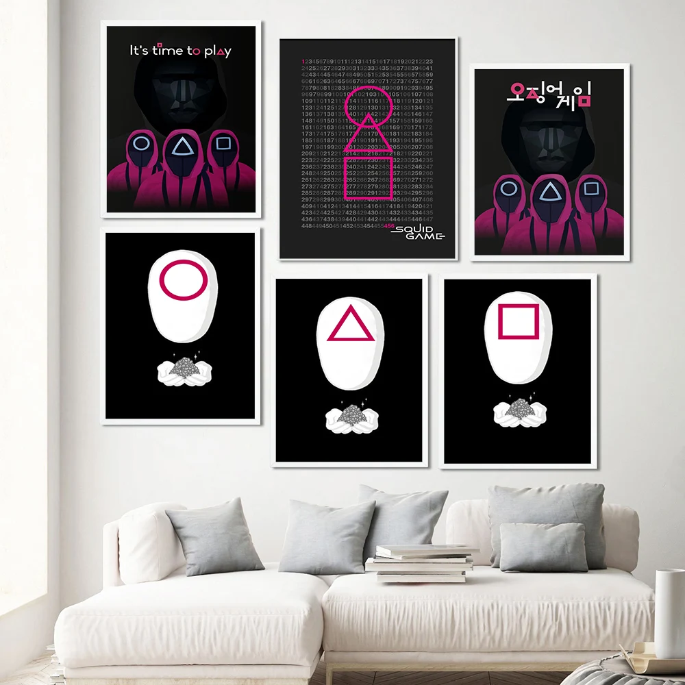 

Korean Pop TV Series Canvas Painting Squid Game Sign Invitation Card Style Print Poster Modern Wall Art Play Room Decor Picture