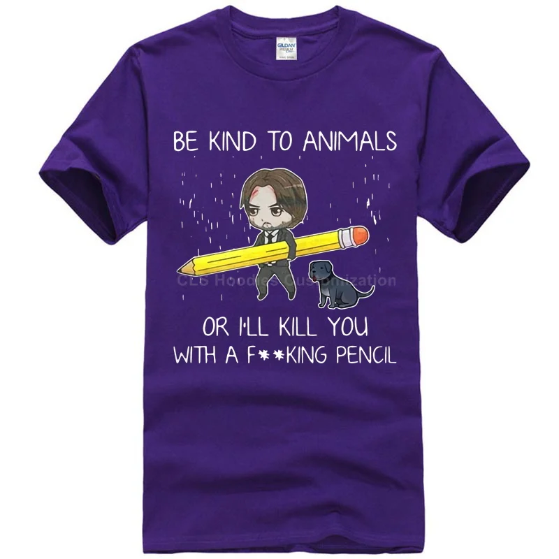 Men purple Джон уик, будьте добры к животным, или я тебя прибью с F* king, футболка-карандаш с рисунком, Мужская футболка унисекс, новая модная футболка - Цвет: Men purple