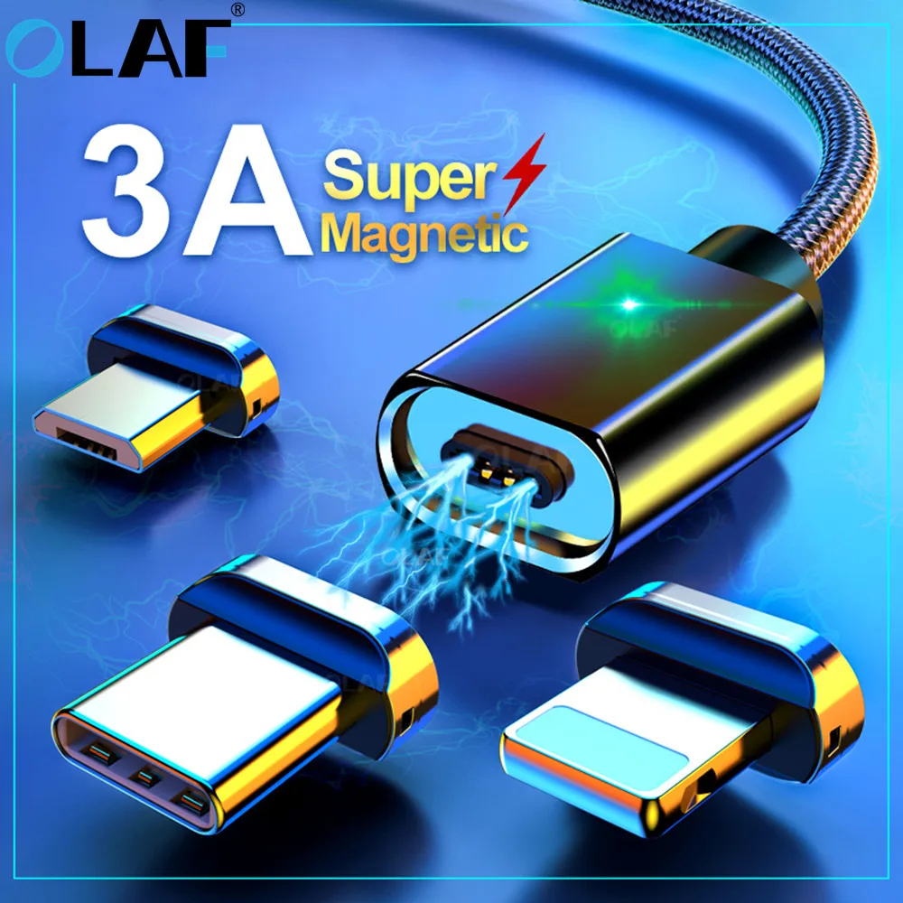 Магнитный Micro USB кабель Олаф 2 м для iPhone samsung, кабель для быстрой зарядки и передачи данных, Магнитный зарядный кабель usb type C 3A, кабель для мобильного телефона