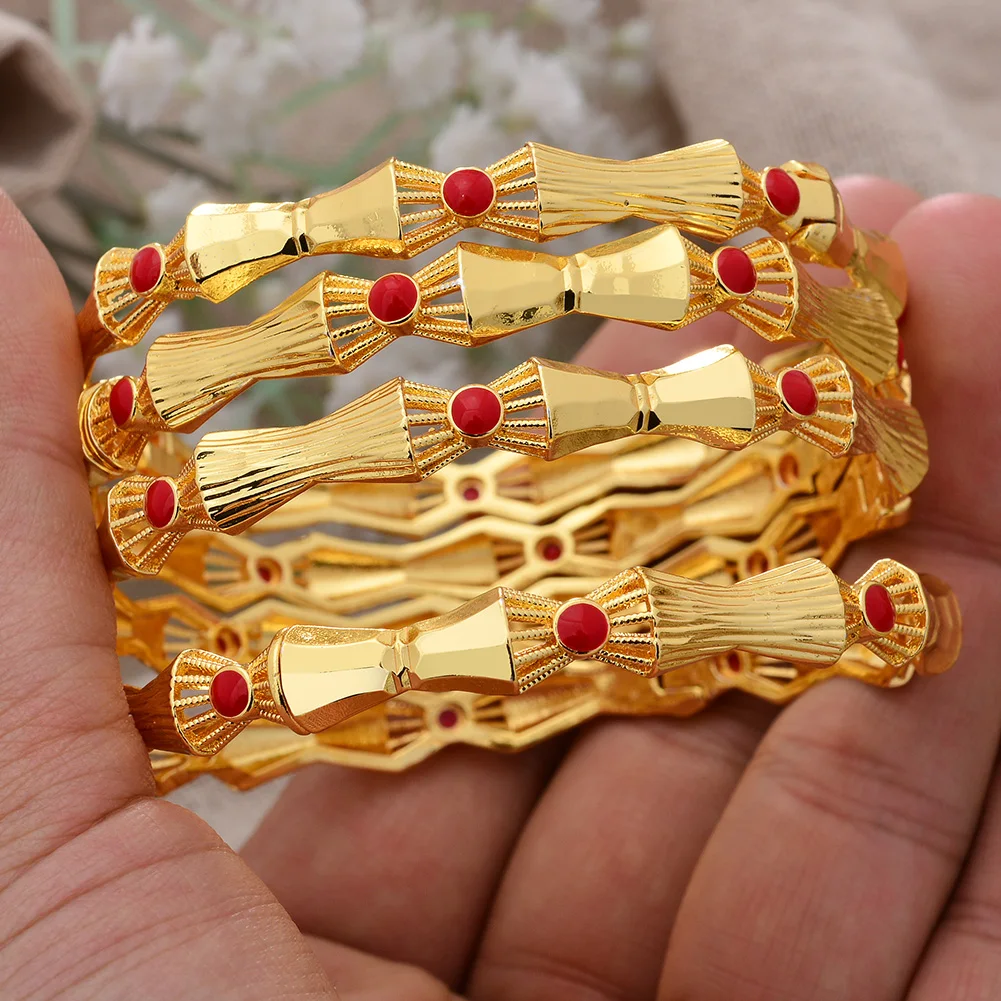

4Pcs/lot Two-color Dubai France Ethiopian Bangles /Gold Color Bangles&Bracelets Dubai African Men Women Bangles Jewelry