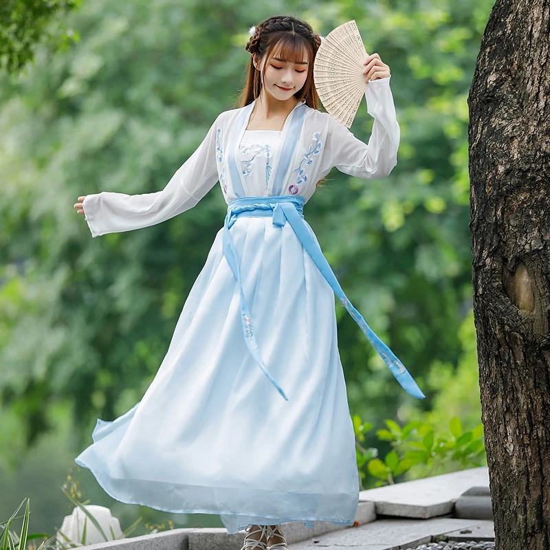 Синий Ханфу костюм для взрослых женщин в современном китайском стиле. Леди прекрасные платья девочки для дня рождения, сексуальное милое промо.