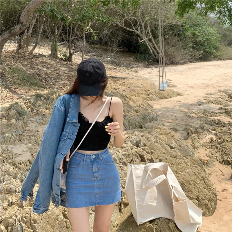 

2020 summer new black skirt stretch tight skirt super high waist bag hip denim small skirt