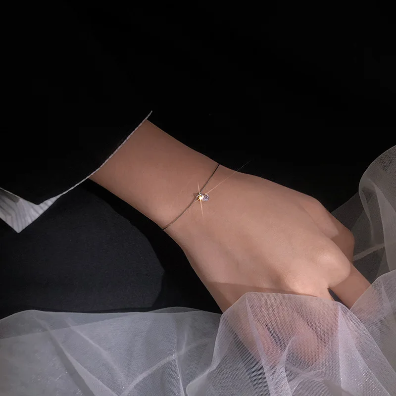 S925 Sterling Silver Snake Bone Chain Couple Bracelet Student Simple Shiny Zircon Adjustable Exquisite Jewelry Gift | Украшения и