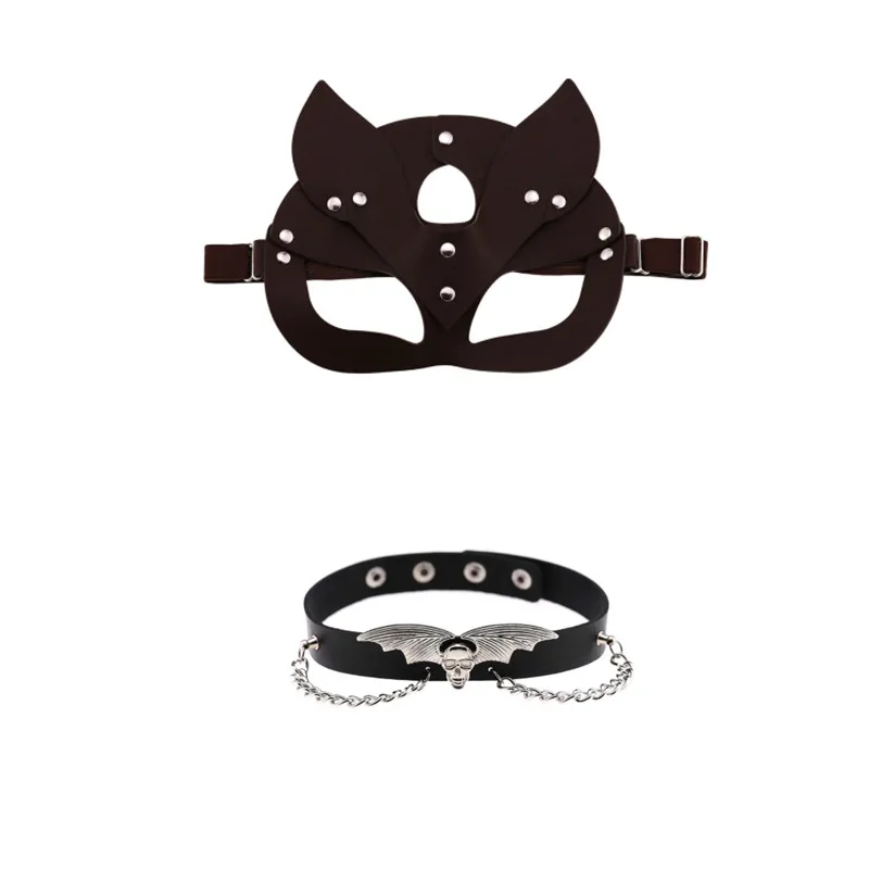 

Маска женская кожаная для косплея, Эротическая маска на половину лица лисы, чокер в стиле панк, маскарадный аксессуар для Хэллоуина