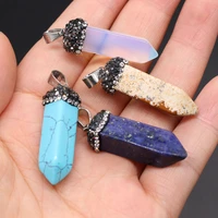 1pcs natural stone pendant rectangular cone charm opal lapis lazuli for jewelry making bracelet necklace accessories size 8x35mm