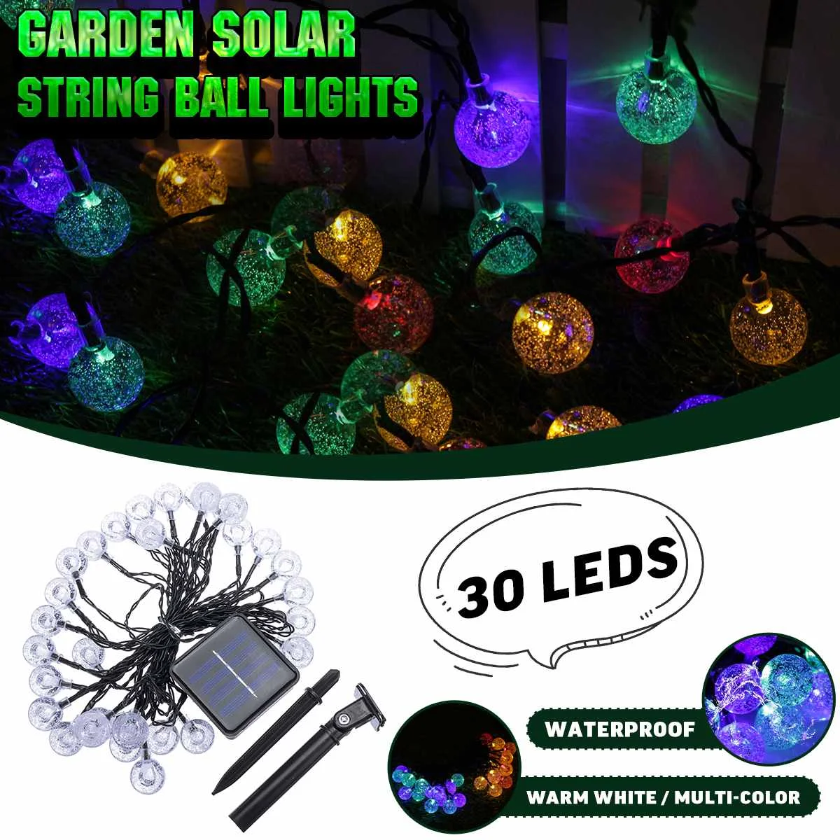 

30LEDs Solar String Ball Lights Fairy Party Garland Outdoor Indoor Decor Lamp Wedding Decorating Light christmas Halloween