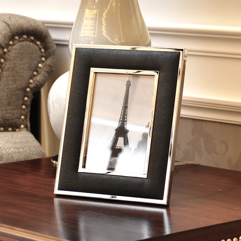 Black and White Leather Photo Frame Modern Living Room Home Decoration Imitation Crocodile Alloy Lovers Gift | Дом и сад