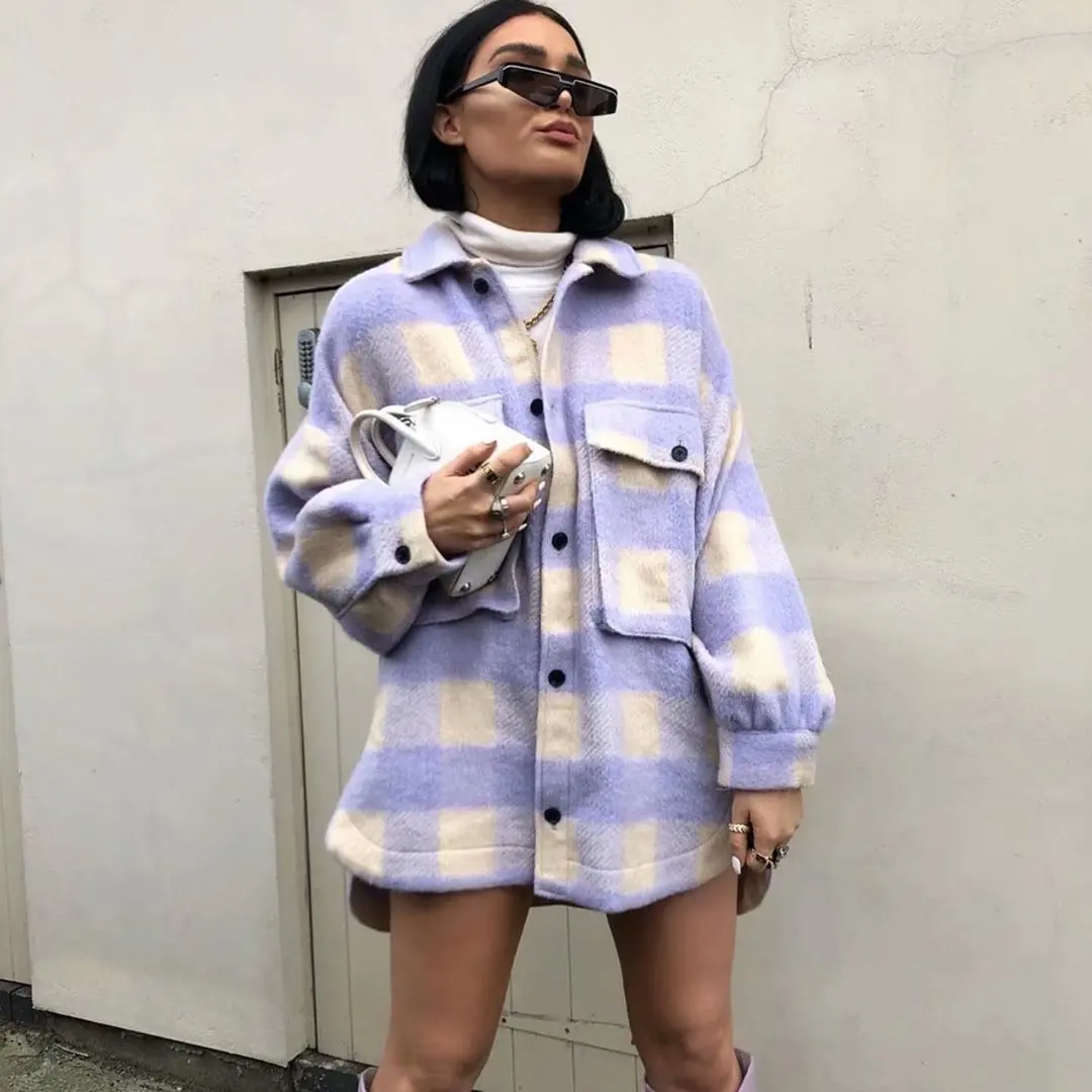 

Europe and The United States 2020 new plaid coat single breasted irregular long casual warm coat