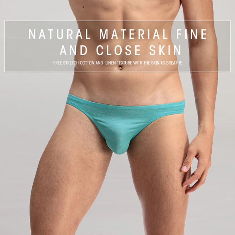 

Men Cotton Briefs Breathable Sexy Gay Men Underwear U Convex Design Underpants Brief Low-waist Soild Color