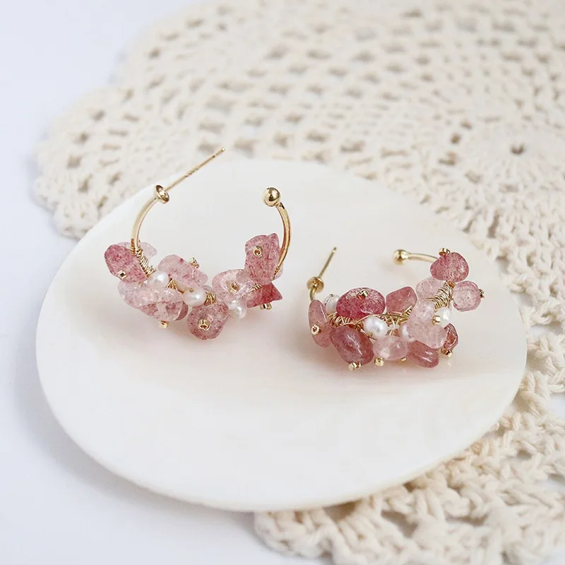 

Flower Pearl Freshwater Pearl Earrings Handmade Luxury 925 Silver Needle Earrings Simple Daily Clothing