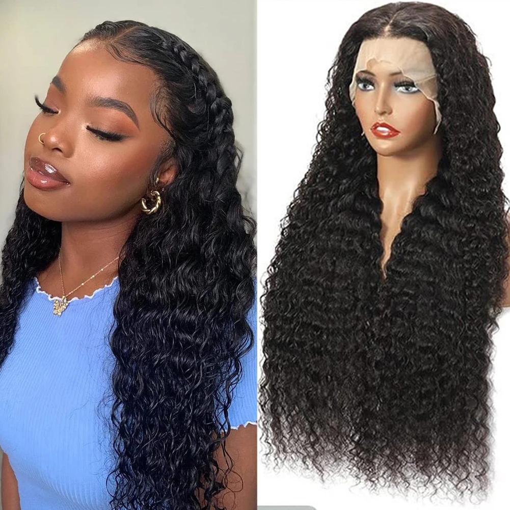 

AIMEYA Pre Plucked 13x4 13x6 HD Lace Frontal Black Water Wave Human Hair Wigs For Black Women Glueless Remy Curly Hair Wig