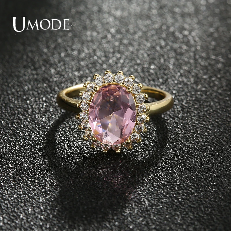

UMODE NEW Luxury Female Pink Crystal Oval Zircon Stone Ring Fashion Wedding Jewelry Promise Engagement Rings For Women UR0623