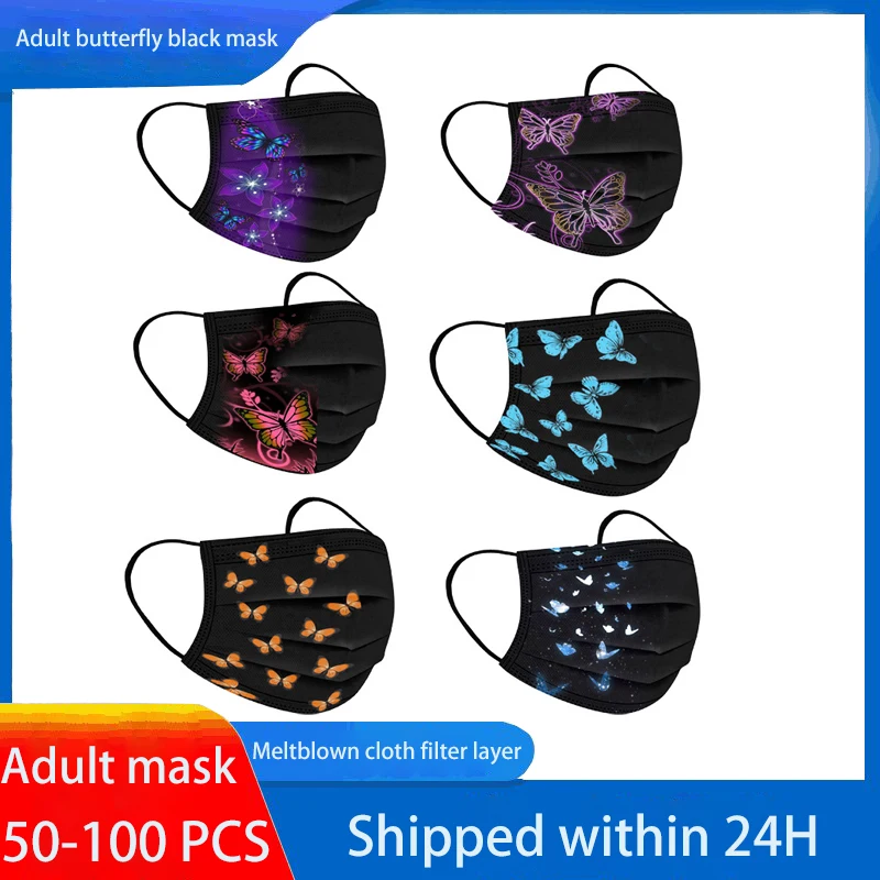 

50-100PC Adultbutterflypositioning printing protective three-layer disposable mask Masks Mascarillas Halloween Cosplay Non-woven