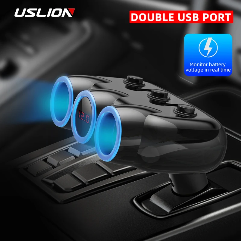USB разветвитель автомобильный USLION 3 в 1 с двумя портами А|Зарядные устройства для