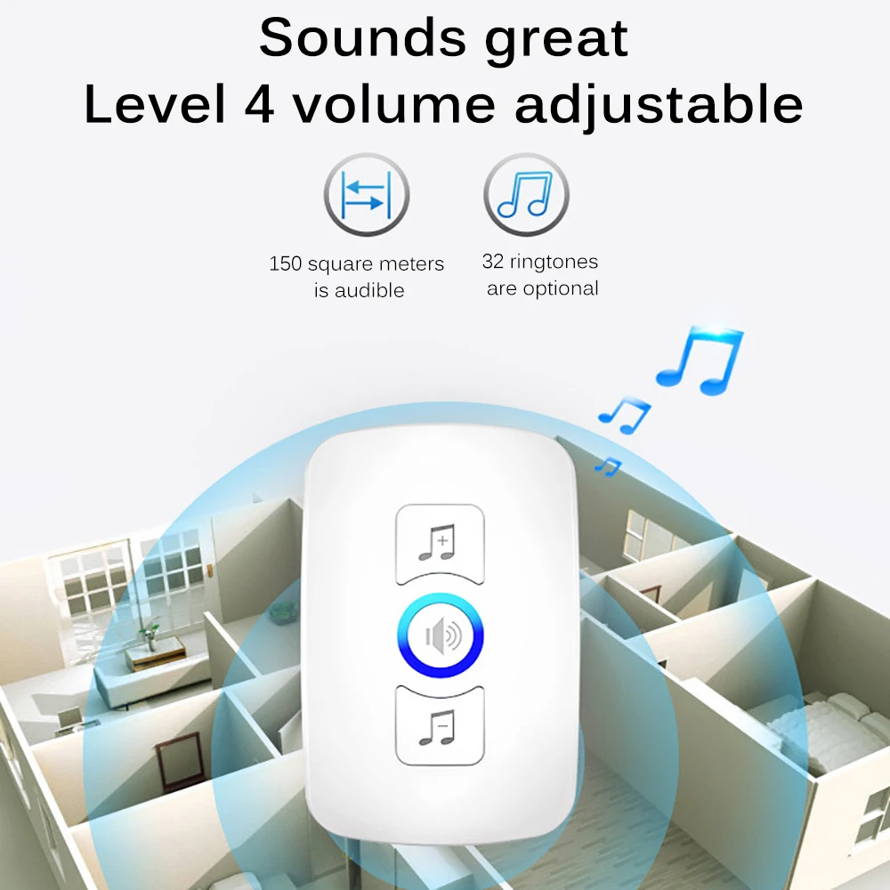 Беспроводной водонепроницаемый дверной звонок умный беспроводной с вилкой