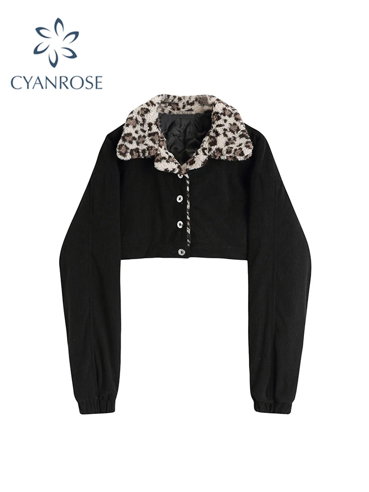 Женская короткая куртка с леопардовым принтом винтажная утепленная однобортная