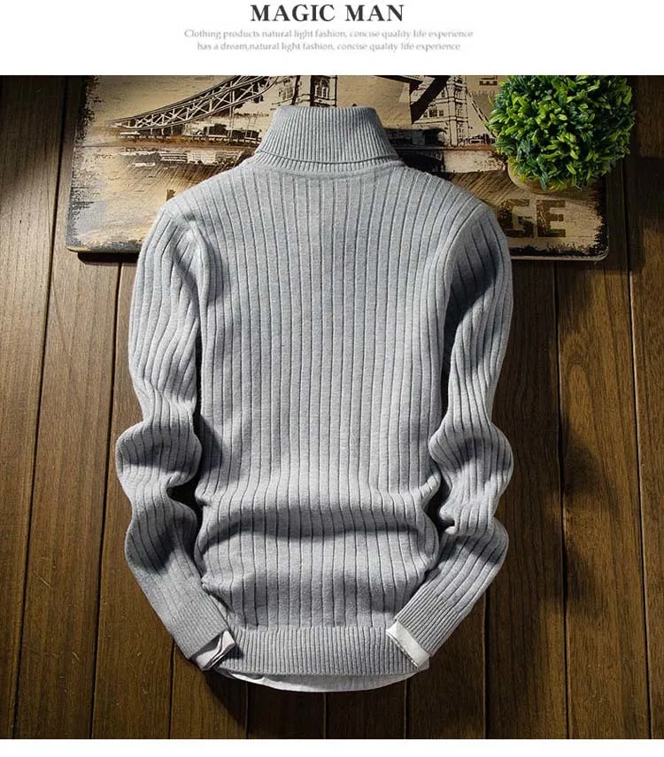 Вязаный мужской свитер с высоким воротом, Тонкий Модный корейский мужской свитер, Полосатый пуловер, свитер с длинным рукавом, уличная водолазка для мужчин