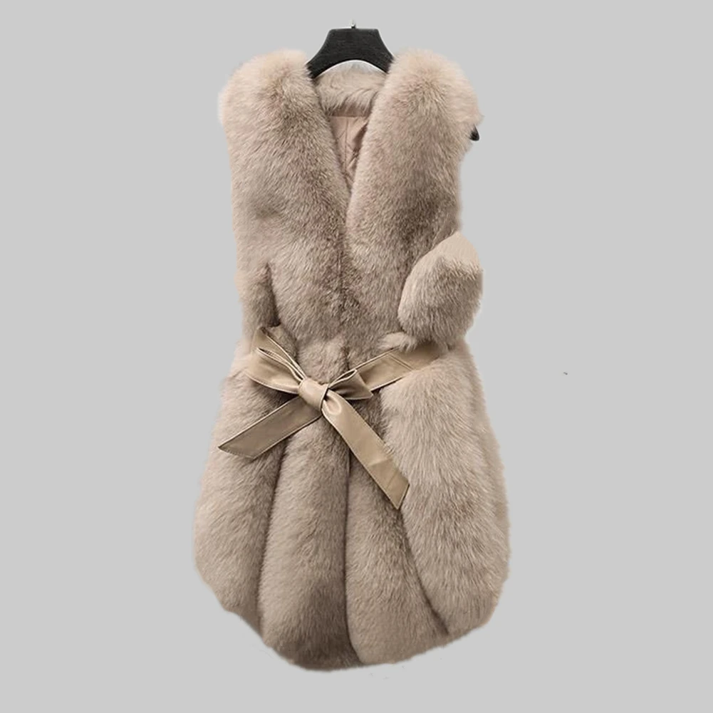 Women Winter Overcoat Fashion Sleeveless Thick Warm Faux Fur Vest Coat Casual Street Wear Faux Fox Fur Jacket Waistcoat