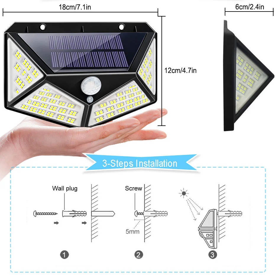 Светодиодная уличная настенная лампа на солнечной батарее водонепроницаемый
