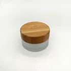 Баночка для крема с бамбуковой крышкой 30 г, баночка для крема из натурального бамбука, баночка из матового стекла