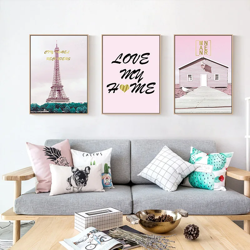 

Street Bike Eiffel Lanscape Wall Art Canvas Poster And Print Scandinavian Style Pink Flower Painting Pictures Living Room Decor