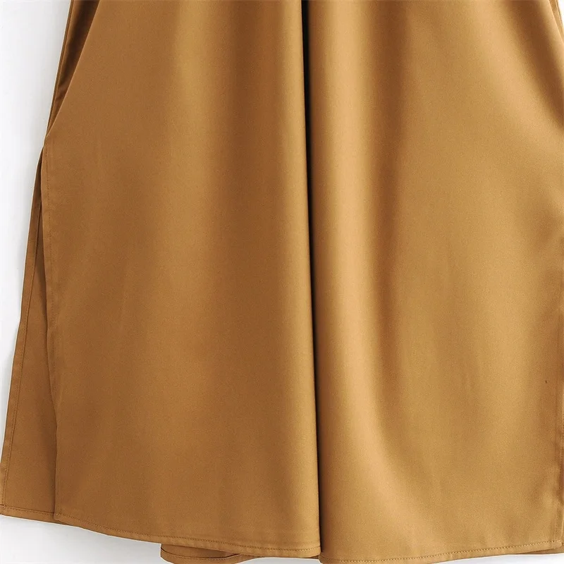 

ZXQJ Women 2020 Chic Fashion Adjustable Belt Wrapped Satin Dress Vintage V Neck Long Sleeve Female Dresses Mujer