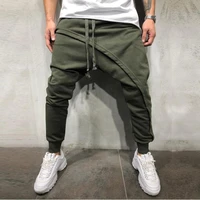 fashion men harem pants solid color drawstring asymmetric double layer long running jogger baggy pants for mens clothings