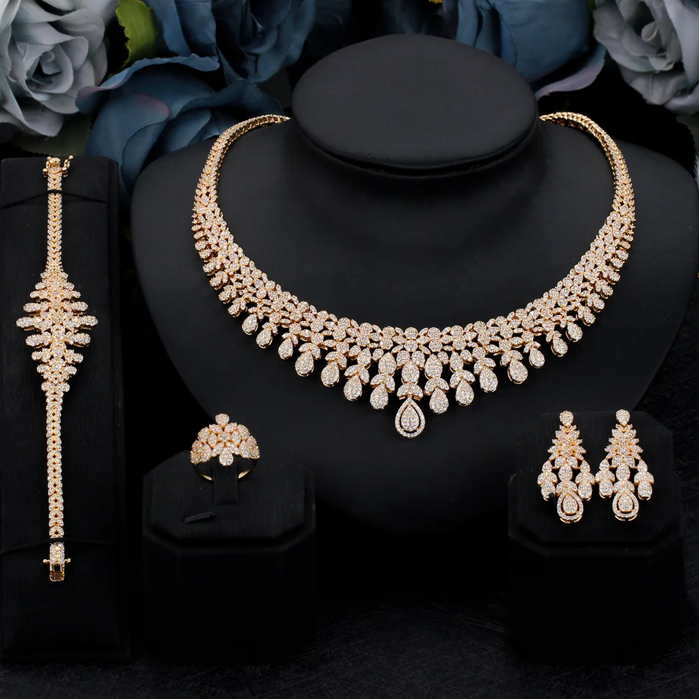 

Romantic Elegant Jewelry Sets Cubic Zirconia Charm Bridal Necklace Dubai Jewellery For Women Accessory Wedding Engagement