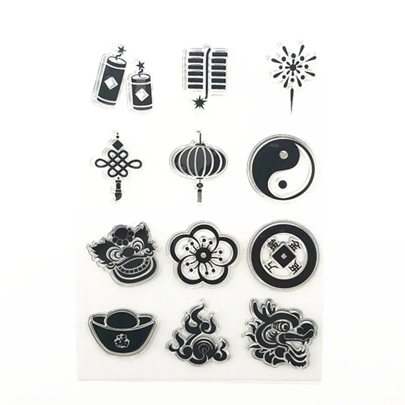 

Clear Stamp Bowknot Mascot Chinese Five Elements NEW Year Lantern Decor Soft Plastics Transparent Seal Hnadcraft DIY Painting