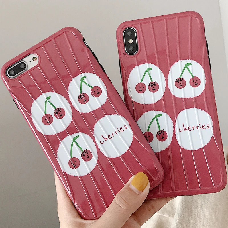 Cute Cherry Pattern Phone Case for iPhone 6 6s 7 8 Plus X Xs XR Max TPU 3D Back Cover |