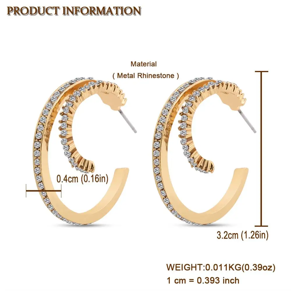 

Girlgo ZA Newest Double Shiny Hoop Earrings For Women Gold Color Copper Earring White Glass Crystal 2020 Trend Jewelry Wholesale