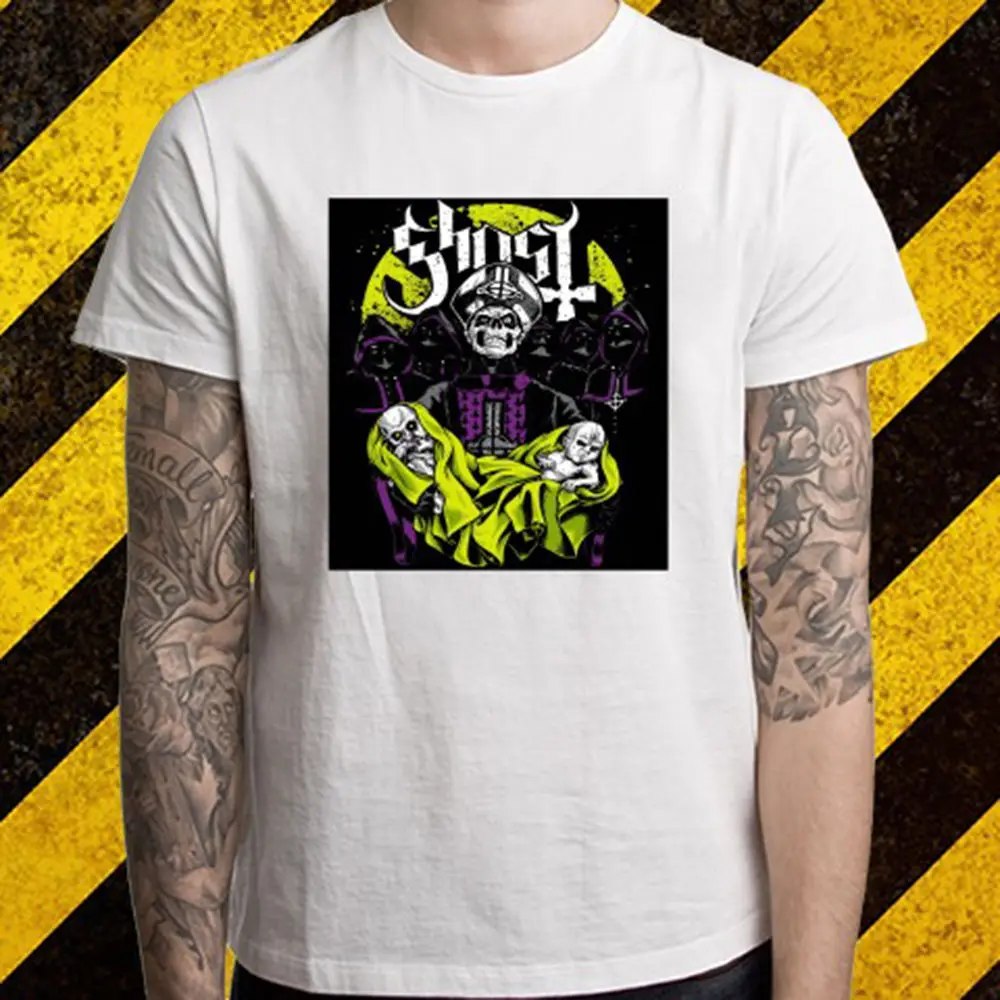 Новинка Мужская белая футболка GHOST * Band с тяжелым металлическим ремешком размеры