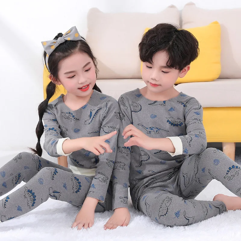 

Осенне-зимний детский пижамный комплект, детское термобелье, пижамы для девочек и мальчиков, одежда для сна с динозавром, бесшовный комплек...