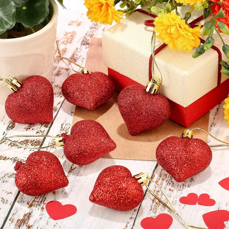 

48Pcs Glitter Heart Shaped Party Heart Shaped Hanging Ornaments for Valentine's Day Wedding Anniversary Decor