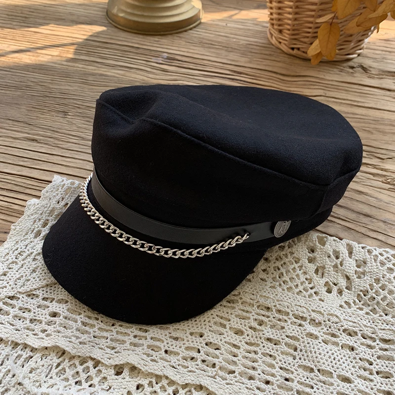 Шляпа Женская осенне зимняя с цепочками восьмиугольная шляпа Ins в стиле интернет