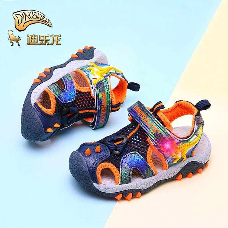 Детские сандалии DINOSKULLS T rex 2020 детские летние со светодиодной подсветкой для