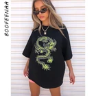 BOOFEENAA хип-хоп модные большие графические футболки женская одежда уличная одежда с принтом дракона черная свободная футболка с круглым вырезом C84-AB11