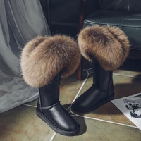 fox fur snow boots winter shoes genuine leather boots suede womens knee high boots real raccoon fur warm flat cotton shoes