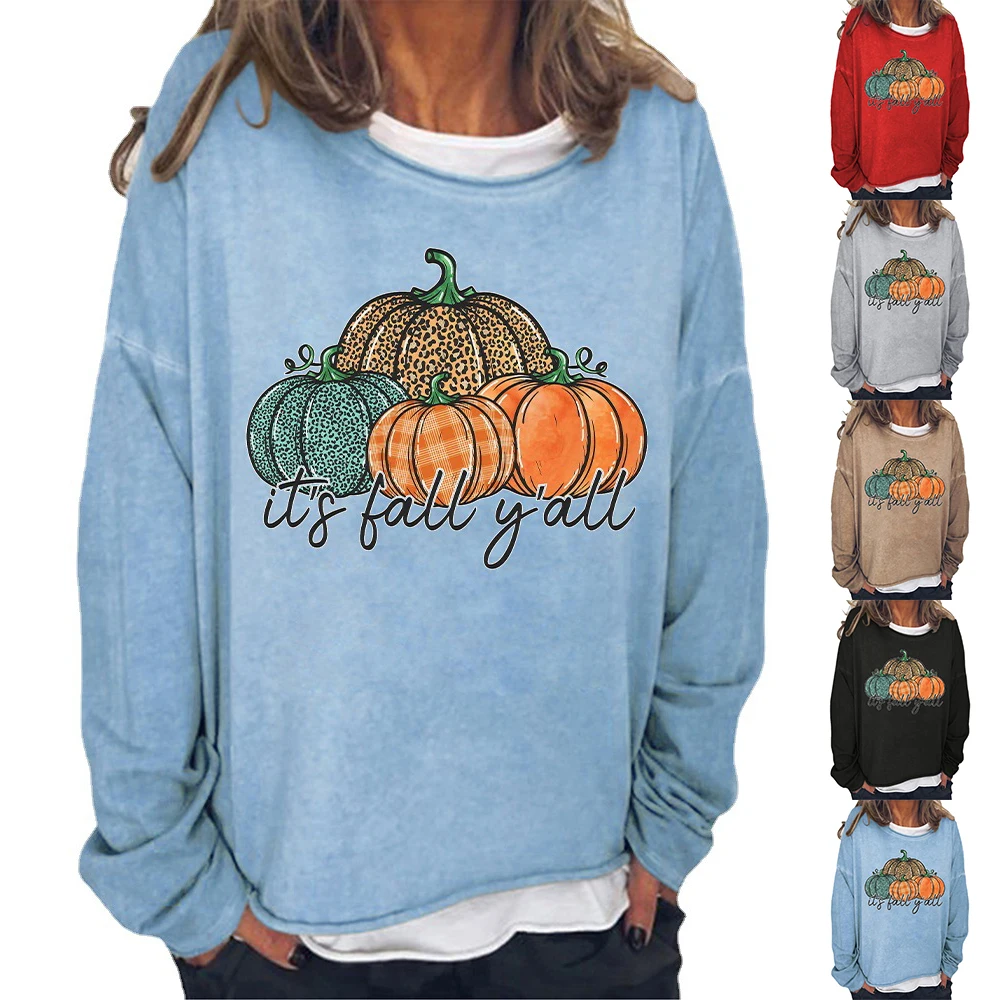 

Женские свитшоты в виде тыквы на Хэллоуин, Повседневная футболка с принтом, свитшот, топы с длинным рукавом на осень и зиму, пуловеры