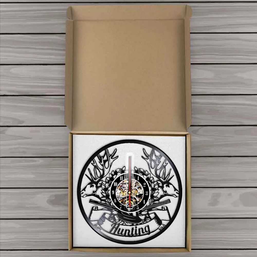 

Wildlife Deer Klok 3D Watch Clocks Modern Design Vinyl Record Hanging Watches Modern Nature Animal Art Hunting Clock Hunter GIft