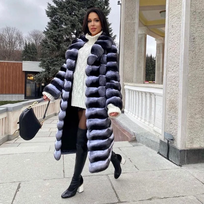 FURSARCAR 2021 High Quality Real Rex Rabbit Fur Coat Female Natural Fur Long Coat Thick Warm Winter Woman Fashion Slim Overcoat enlarge
