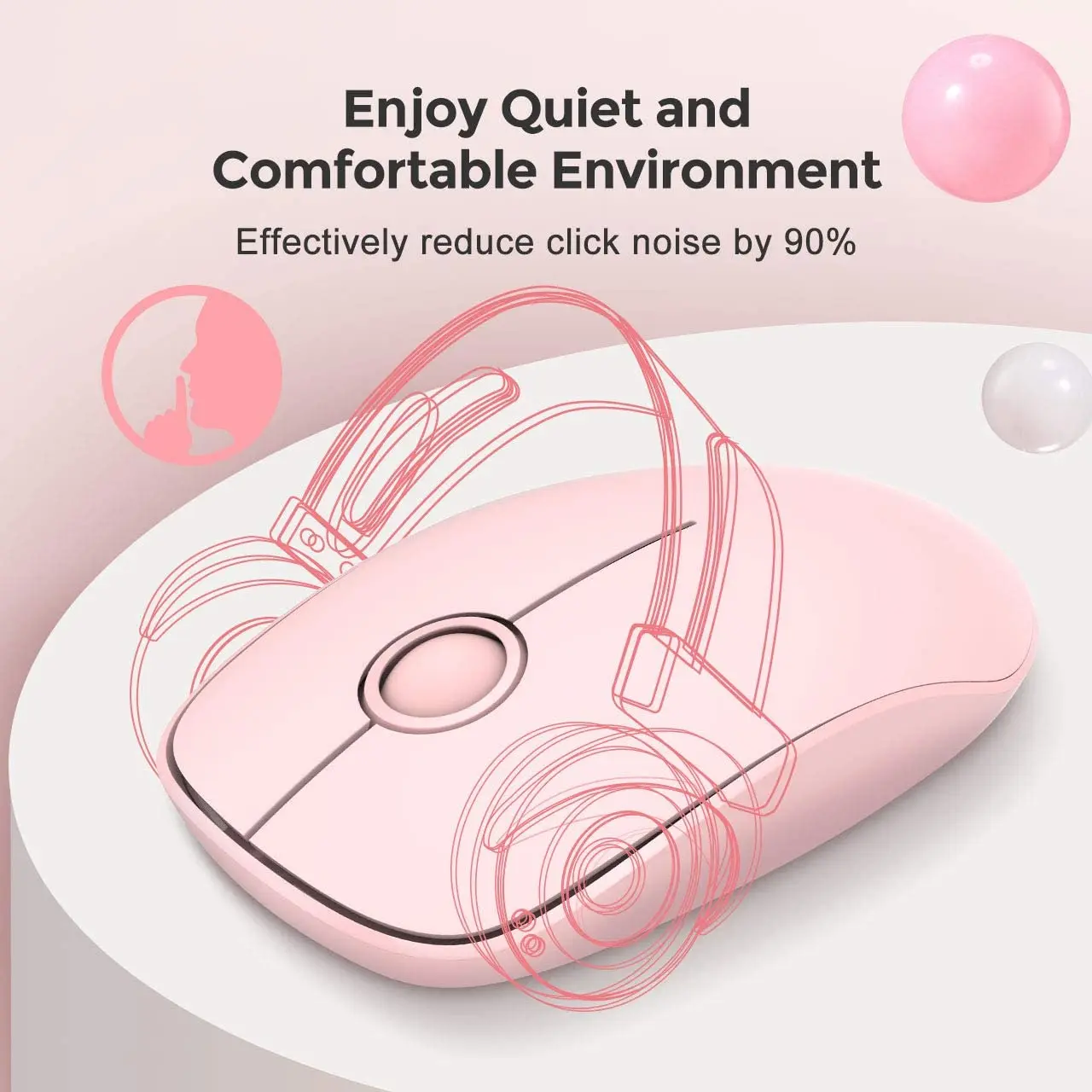 

VicTsing Pink Ladies Wireless Mouse 2.4G Ultra Slim USB Optical Mouse 1600 DPI Ergonomic Silent Computer Mouse Suitable for PC