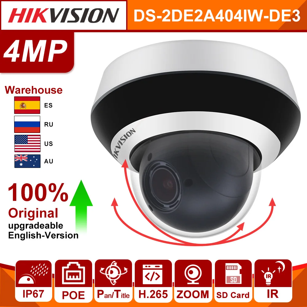 

Hikvision Original 4MP PTZ Mini IP Camera DS-2DE2A404IW-DE3 2.8-12mm 4X Zoom HD POE H.265 CCTV Video Surveillance security IPC