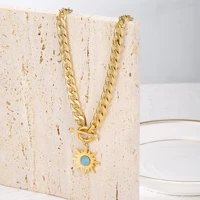 vintage sun flower pendant thick chain necklace for women twist gold silver color chunky lock choker chain necklaces party gift