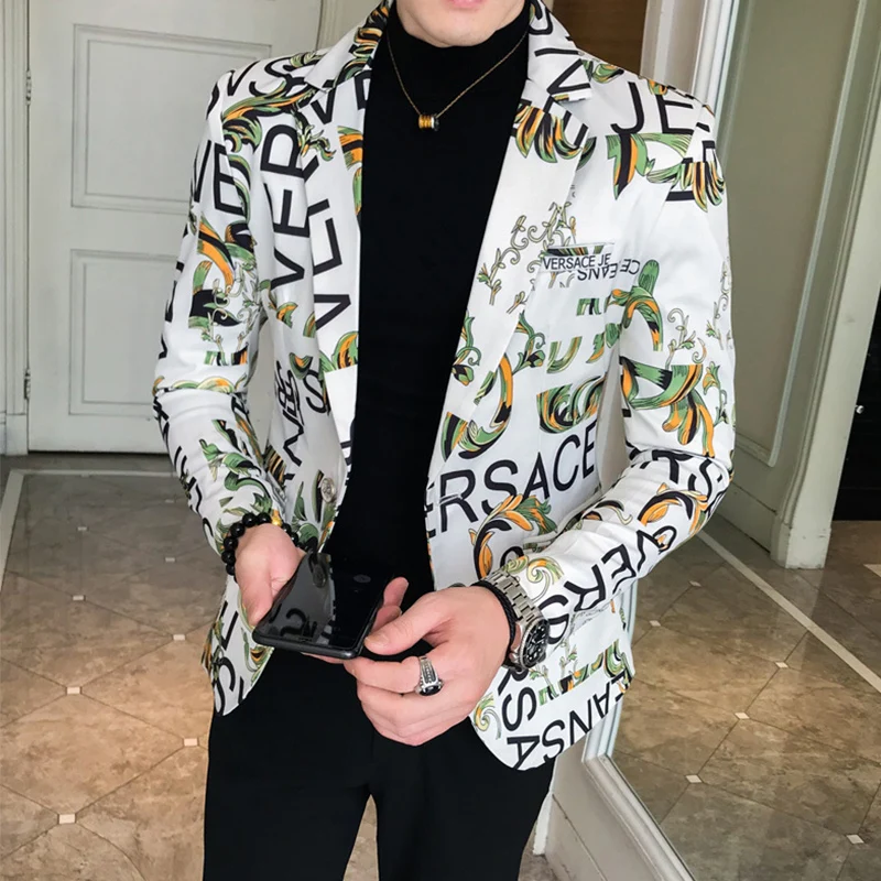 Мужской блейзер с буквенным принтом повседневный приталенный - Цена: 1 752,87 руб.