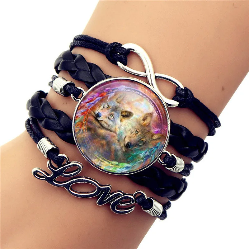 Модный Готический браслет черного цвета с изображением Волка Луны стеклянного