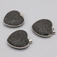 12pcslot natural stone black lava pendant love oval drop shaped volcanic rock charms for jewelry making diy necklace earrings