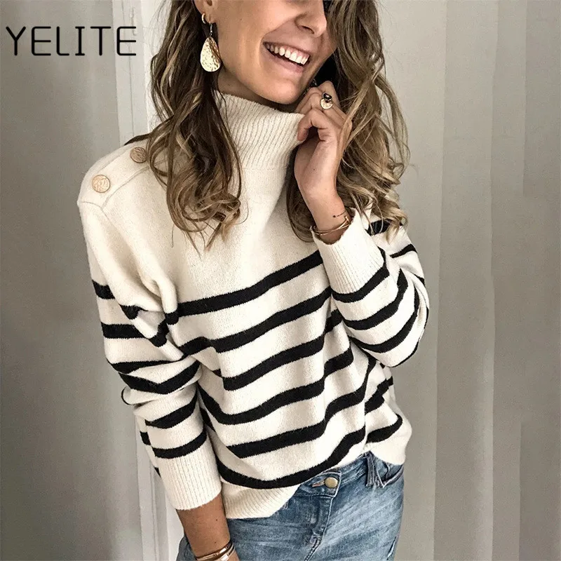 Женский вязаный свитер с круглым вырезом YELITE Повседневный пуловер большого