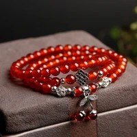 2021 new chous original ethnic wind crystal hand ornaments natural 6mm red agate bracelet 3 rings of cherry hand string